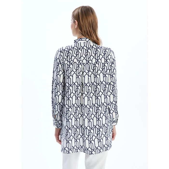 LCWAIKIKI Classic Mavi Hakim Yaka Desenli Kadın Gömlek Tunik