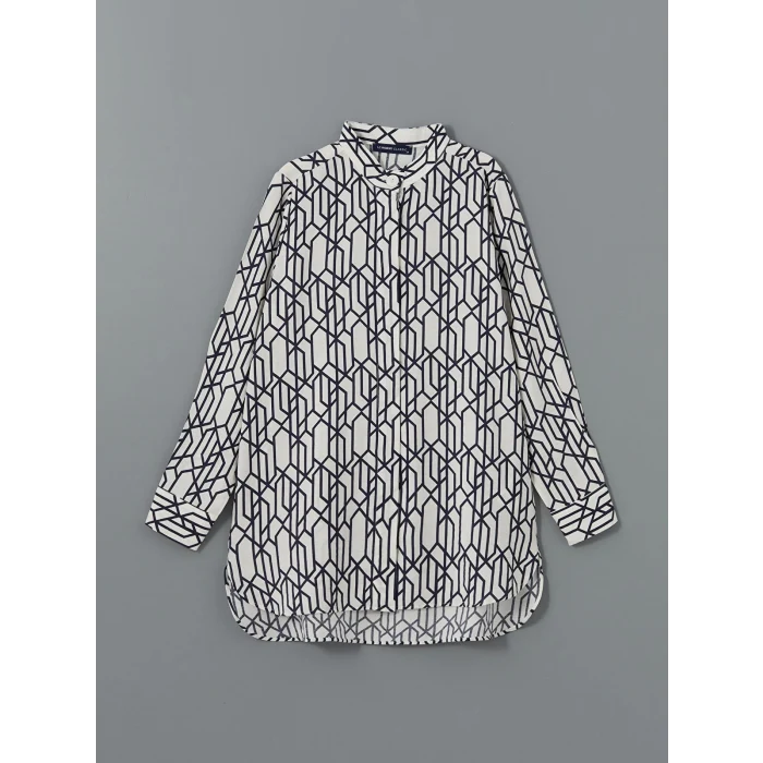 LCWAIKIKI Classic Mavi Hakim Yaka Desenli Kadın Gömlek Tunik