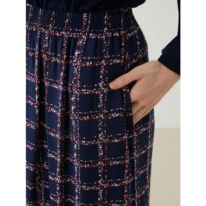 LCW Grace Lacivert Beli Lastikli Desenli Kadın Etek