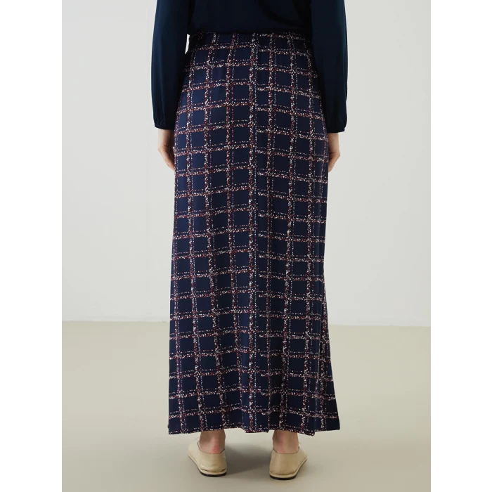 LCW Grace Lacivert Beli Lastikli Desenli Kadın Etek