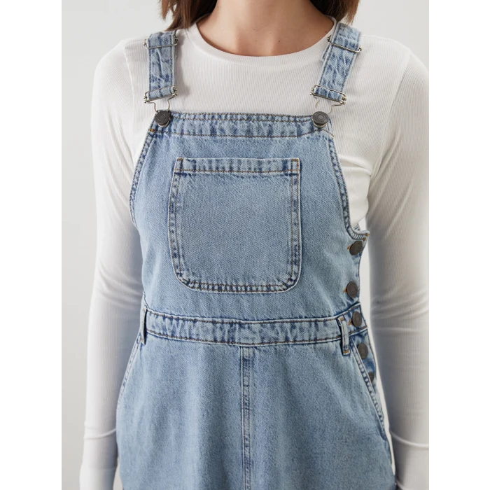 LCW Modest Indigo Kare Yaka Düz Askılı Kadın Jean Salopet Elbise