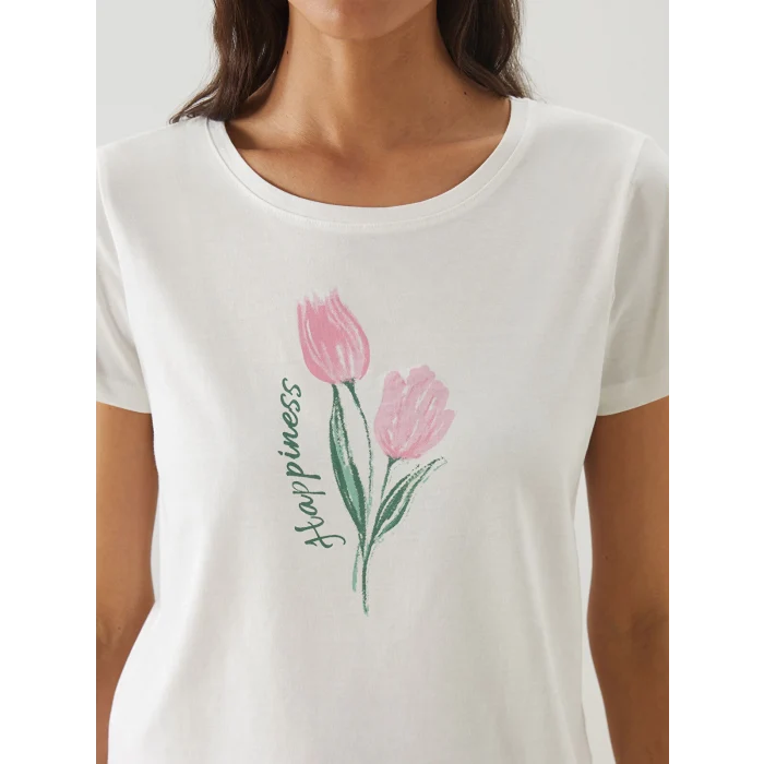 LCW DREAM Pembe Bisiklet Yaka Çiçekli Kadın Kaprili Pijama Takımı