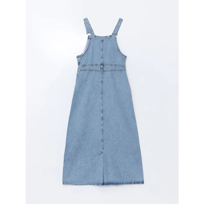 LCW Modest Indigo Kare Yaka Düz Askılı Kadın Jean Salopet Elbise