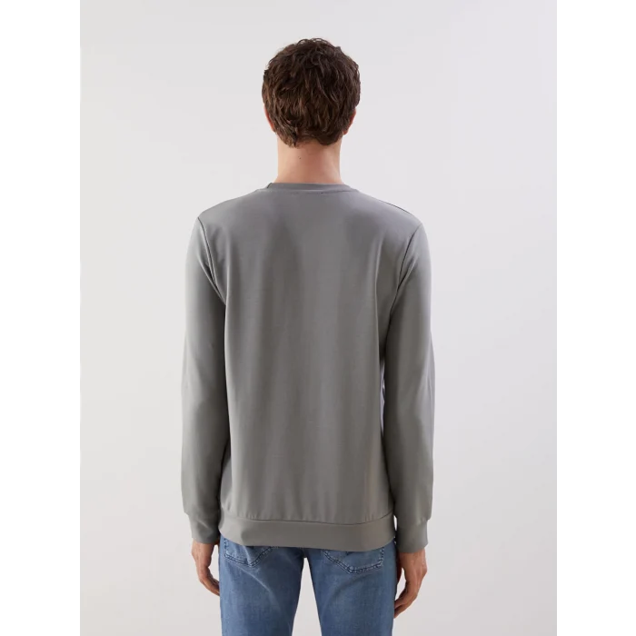 LCWAIKIKI Classic Gri Bisiklet Yaka Uzun Kollu Baskılı Erkek Sweatshirt