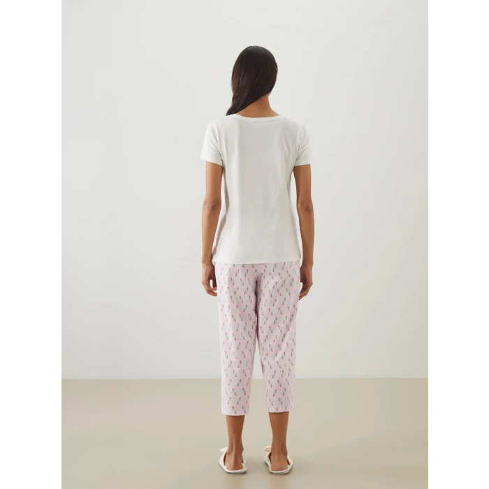 LCW DREAM Pembe Bisiklet Yaka Çiçekli Kadın Kaprili Pijama Takımı