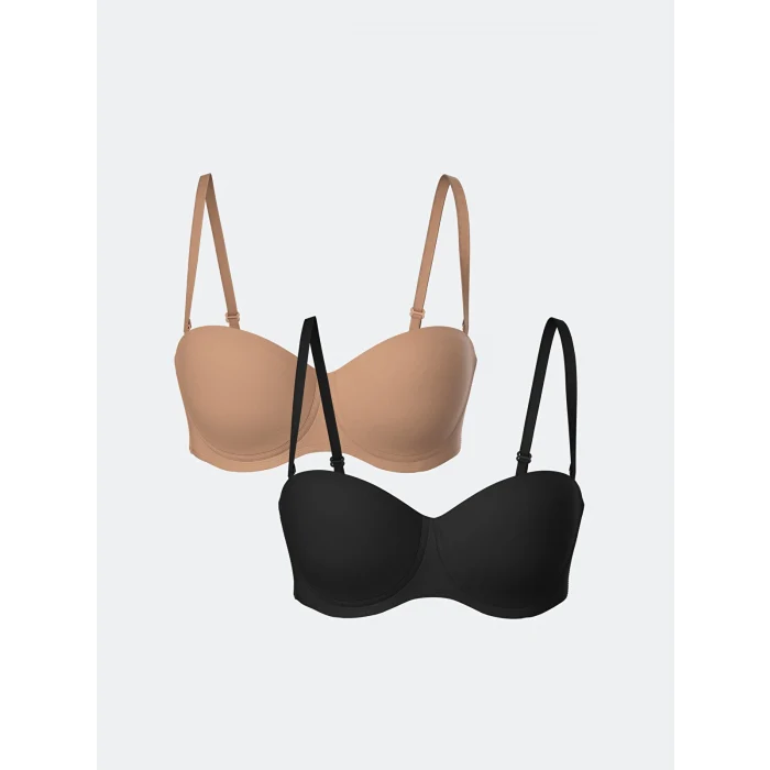 LCW DREAM Kahverengi Balenli Dolgusuz Düz Straplez Sütyen 2li Paket
