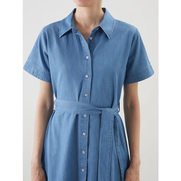 LCWAIKIKI Classic Indigo Gömlek Yaka Jean Elbise