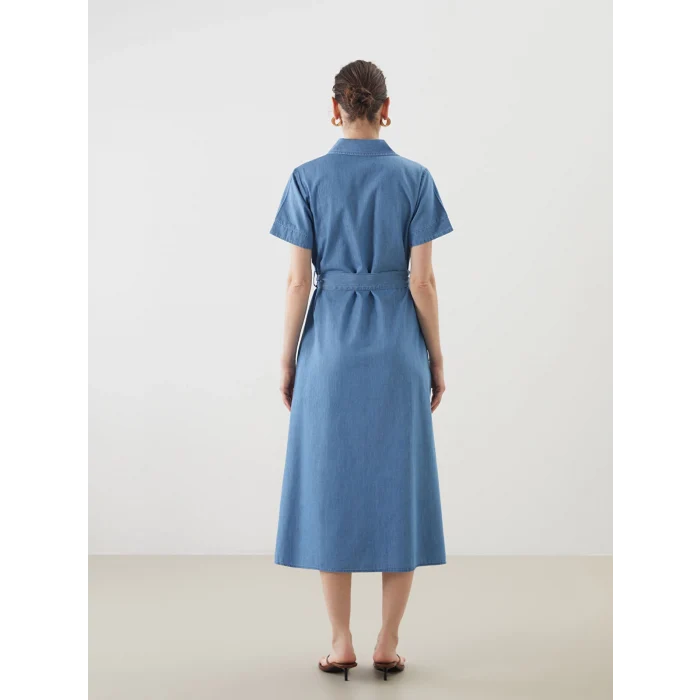 LCWAIKIKI Classic Indigo Gömlek Yaka Jean Elbise