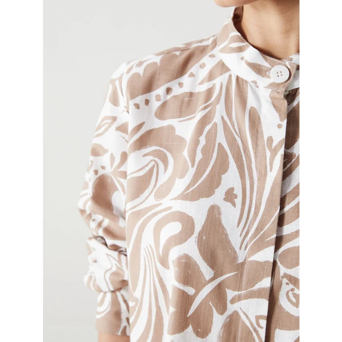 LCWAIKIKI Classic Bej Hakim Yaka Desenli Kadın Gömlek Tunik