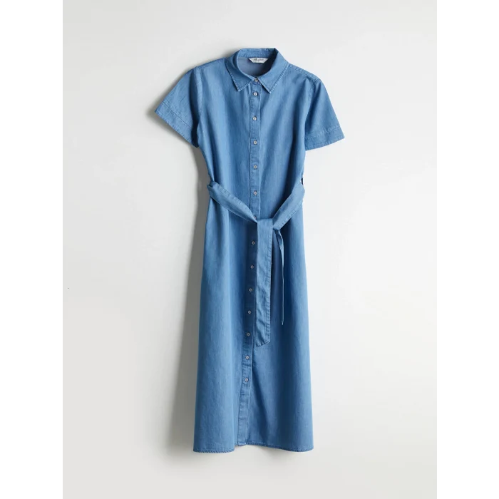 LCWAIKIKI Classic Indigo Gömlek Yaka Jean Elbise