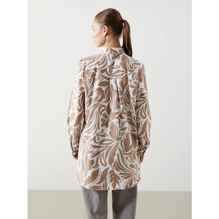 LCWAIKIKI Classic Bej Hakim Yaka Desenli Kadın Gömlek Tunik