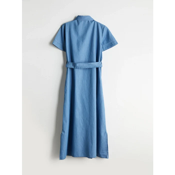 LCWAIKIKI Classic Indigo Gömlek Yaka Jean Elbise