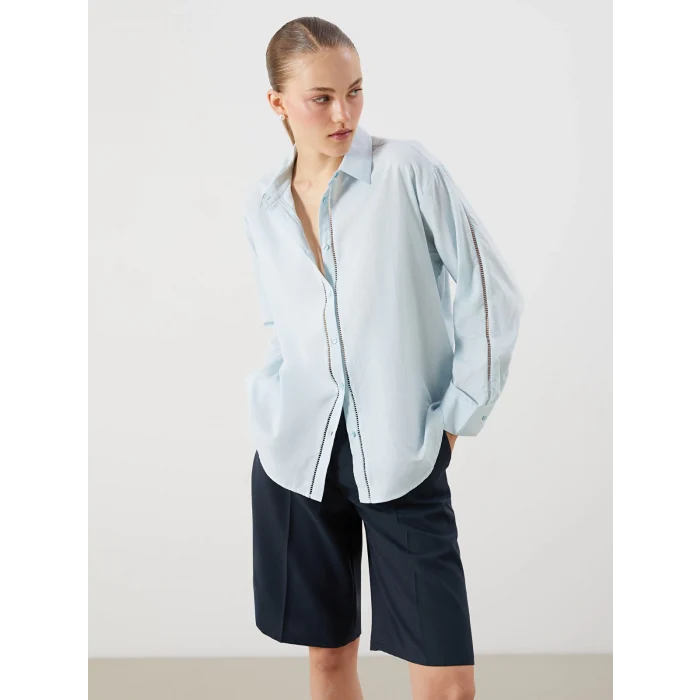 LCW Vision Mavi Oversize Kadın Gömlek