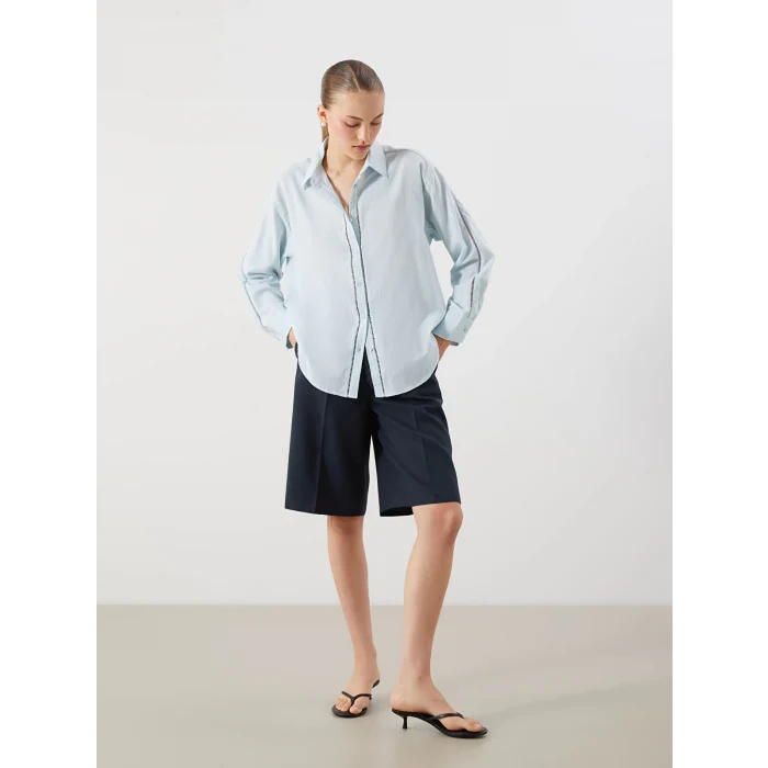 LCW Vision Mavi Oversize Kadın Gömlek