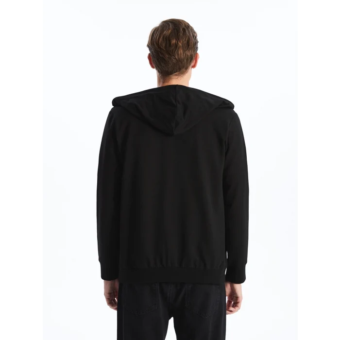 LCWAIKIKI Basic Siyah Kapüşonlu Uzun Kollu Erkek Fermuarlı Sweatshirt