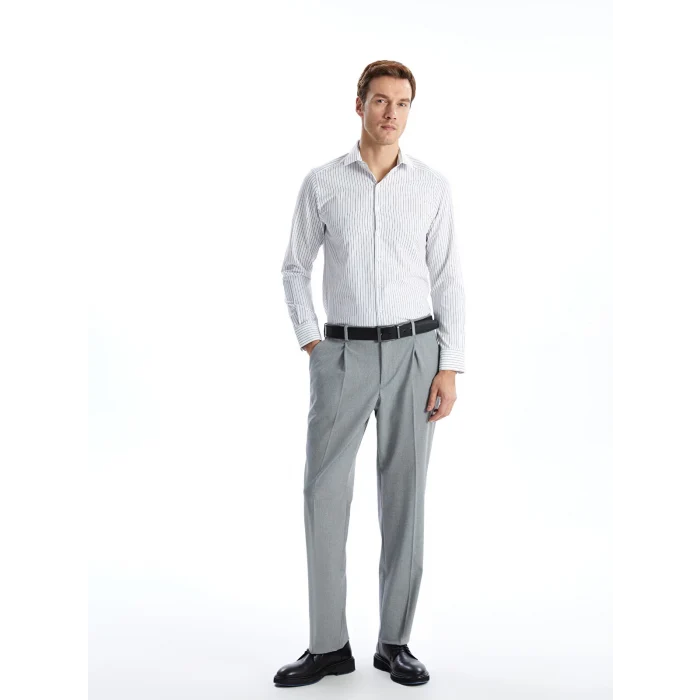 LCWAIKIKI Formal Beyaz Slim Fit Uzun Kollu Çizgili Poplin Erkek Gömlek