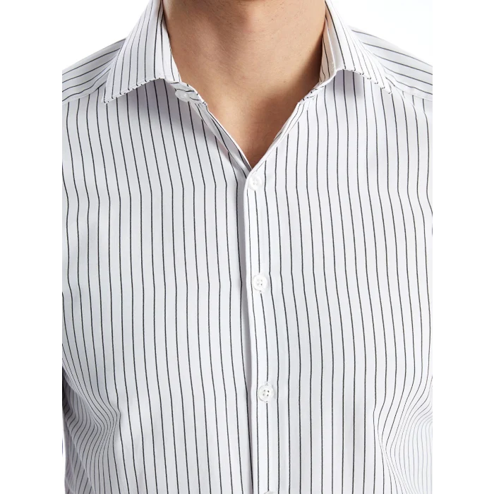 LCWAIKIKI Formal Beyaz Slim Fit Uzun Kollu Çizgili Poplin Erkek Gömlek