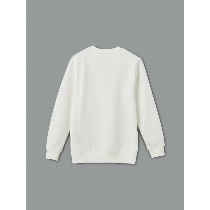 LCWAIKIKI Classic Ekru Bisiklet Yaka Baskılı Erkek Kalın Sweatshirt