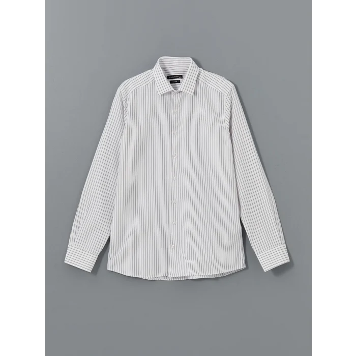 LCWAIKIKI Formal Beyaz Slim Fit Uzun Kollu Çizgili Poplin Erkek Gömlek