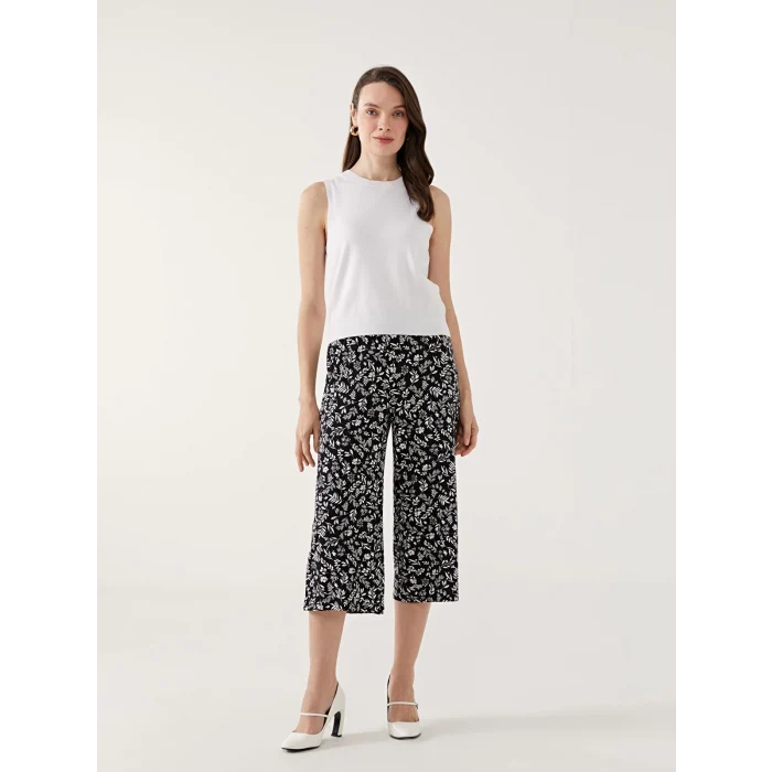LCW Grace Siyah Beli Lastikli Çiçekli Kadın Kapri