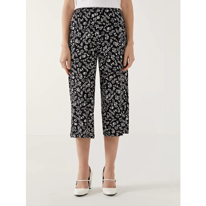 LCW Grace Siyah Beli Lastikli Çiçekli Kadın Kapri