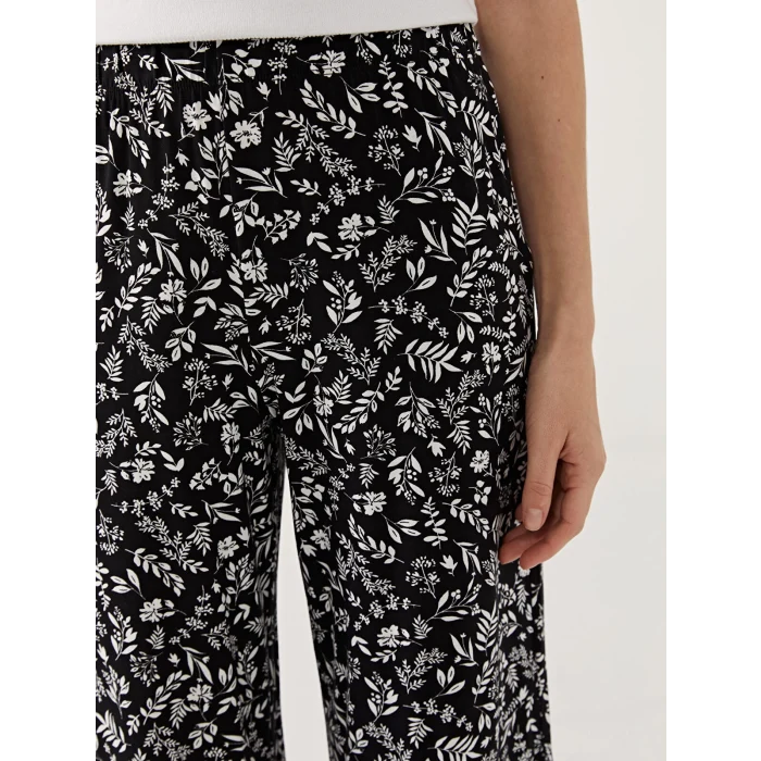 LCW Grace Siyah Beli Lastikli Çiçekli Kadın Kapri