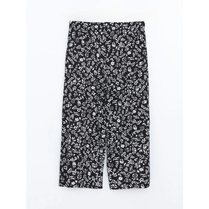 LCW Grace Siyah Beli Lastikli Çiçekli Kadın Kapri