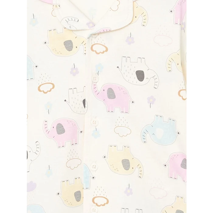 LCW Kids Ekru Gömlek Yaka Baskılı Kız Çocuk Pijama Takım