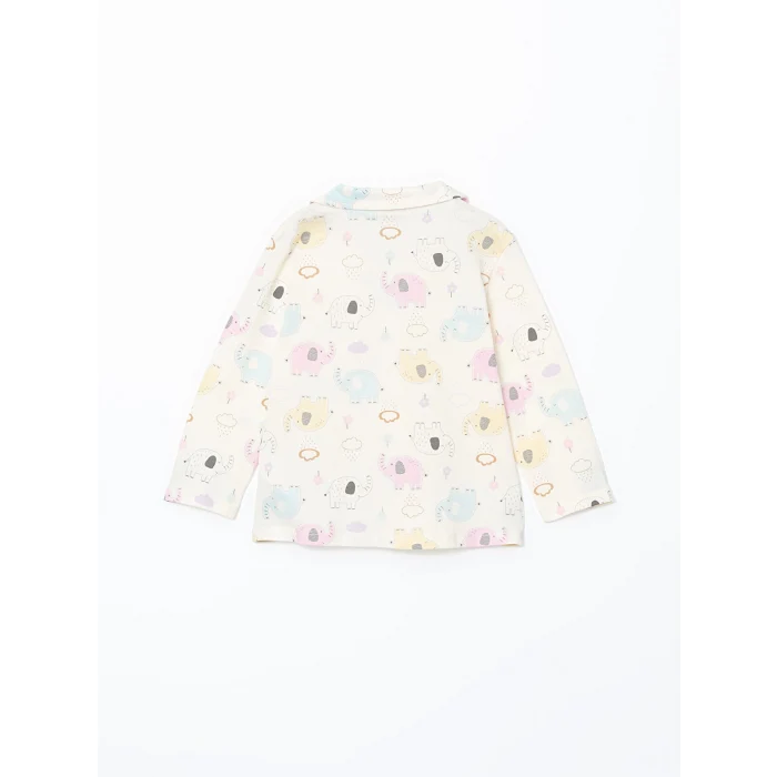 LCW Kids Ekru Gömlek Yaka Baskılı Kız Çocuk Pijama Takım