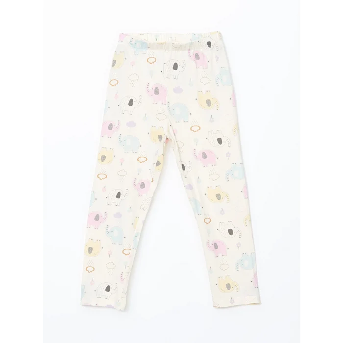 LCW Kids Ekru Gömlek Yaka Baskılı Kız Çocuk Pijama Takım