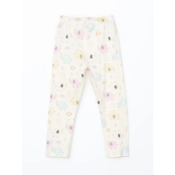 LCW Kids Ekru Gömlek Yaka Baskılı Kız Çocuk Pijama Takım