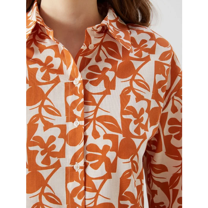 LCW Modest Turuncu Desenli Oversize Kadın Gömlek Tunik