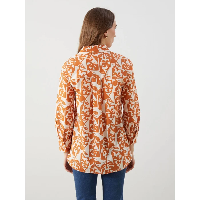 LCW Modest Turuncu Desenli Oversize Kadın Gömlek Tunik