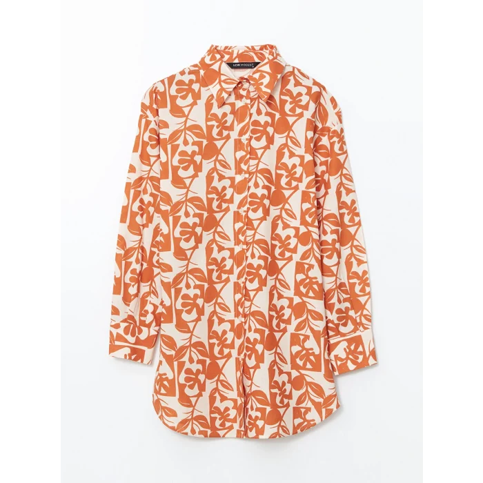 LCW Modest Turuncu Desenli Oversize Kadın Gömlek Tunik