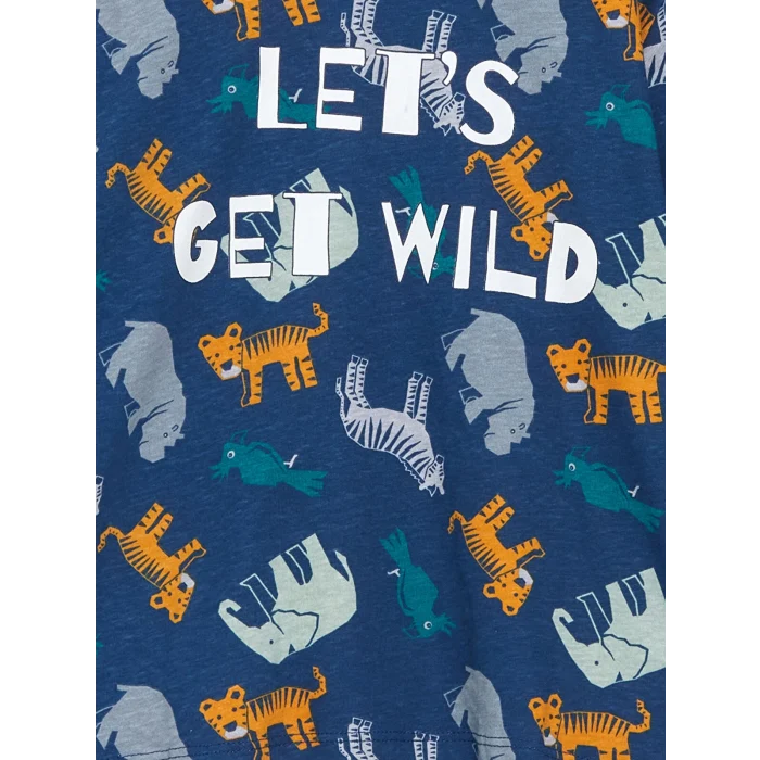 LCW Kids Lacivert Beli Lastikli Baskılı Erkek Çocuk Pijama Takım