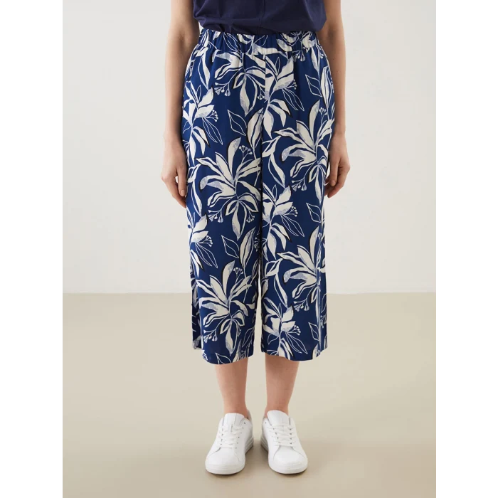LCW Grace Lacivert Beli Lastikli Desenli Kadın Kapri