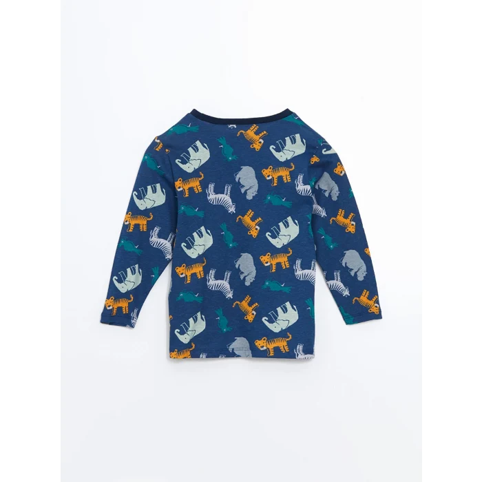LCW Kids Lacivert Beli Lastikli Baskılı Erkek Çocuk Pijama Takım