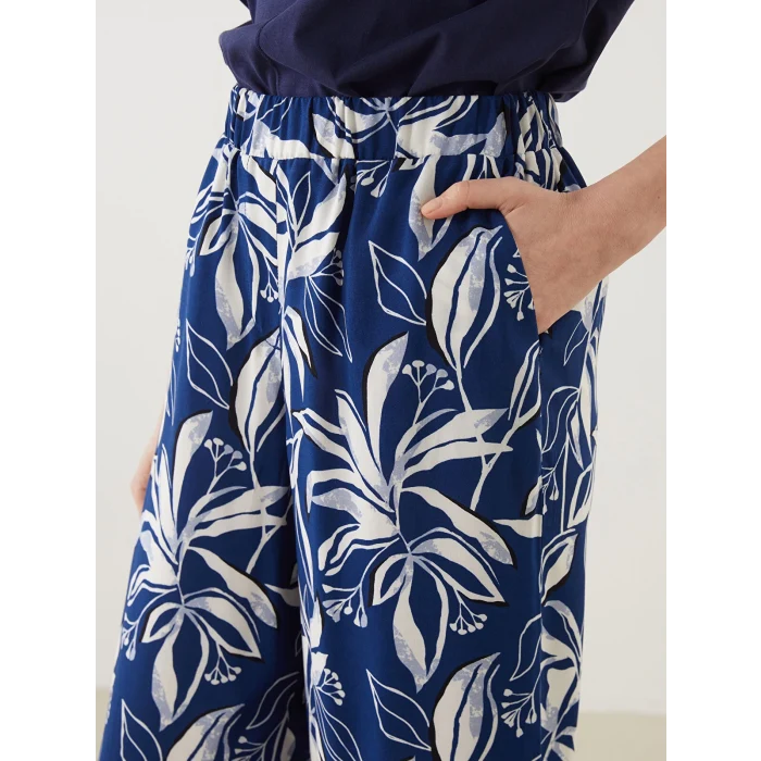 LCW Grace Lacivert Beli Lastikli Desenli Kadın Kapri