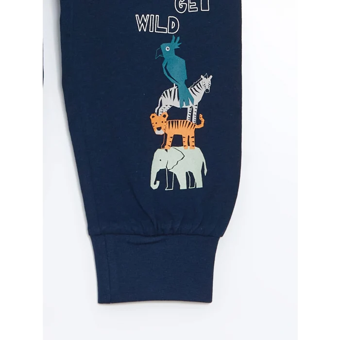 LCW Kids Lacivert Beli Lastikli Baskılı Erkek Çocuk Pijama Takım