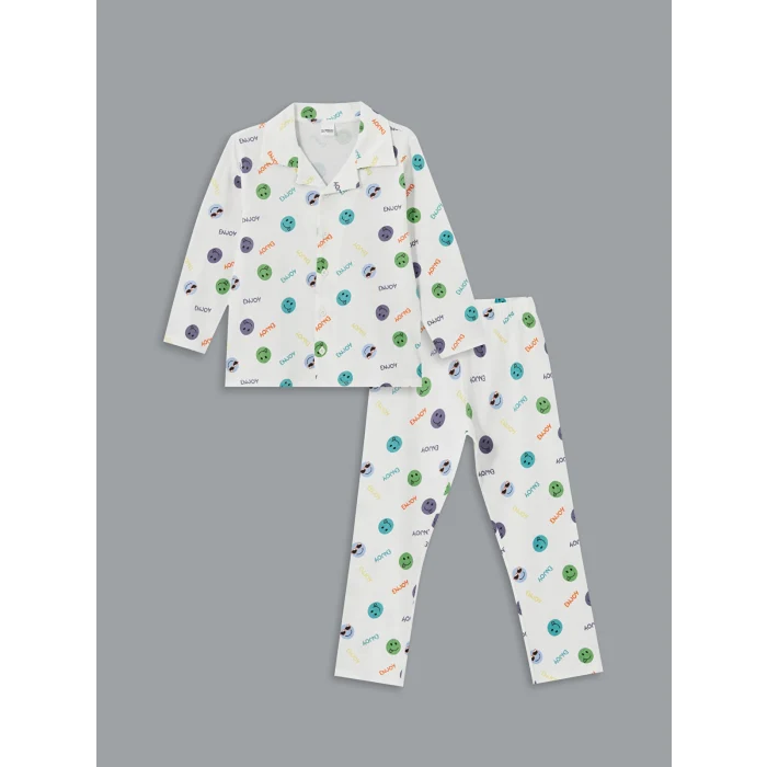 LCW Kids Ekru Resort Yaka Erkek Çocuk Pijama Takım