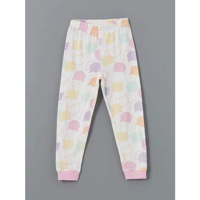 LCW Kids Pembe Bisiklet Yaka Baskılı Kız Çocuk Pijama Takımı