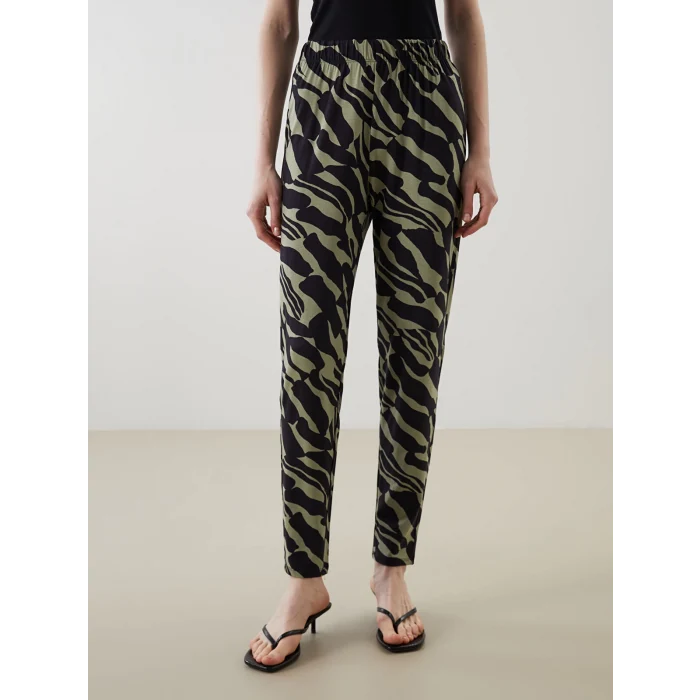 LCWAIKIKI Classic Haki Beli Lastikli Desenli Kadın Pantolon