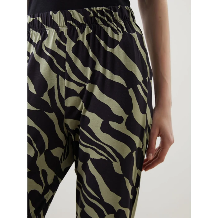 LCWAIKIKI Classic Haki Beli Lastikli Desenli Kadın Pantolon