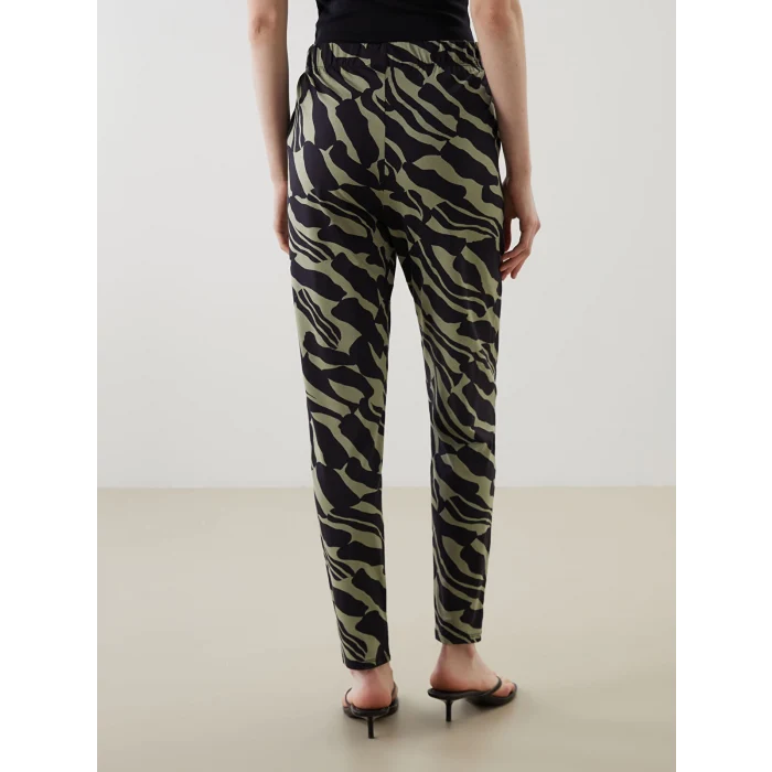 LCWAIKIKI Classic Haki Beli Lastikli Desenli Kadın Pantolon