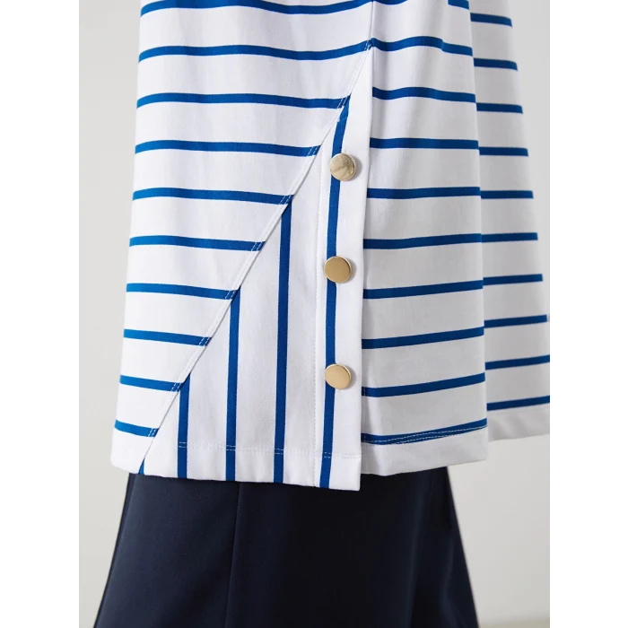 LCW Modest Mavi Bisiklet Yaka Çizgili Kadın Sweatshirt Tunik