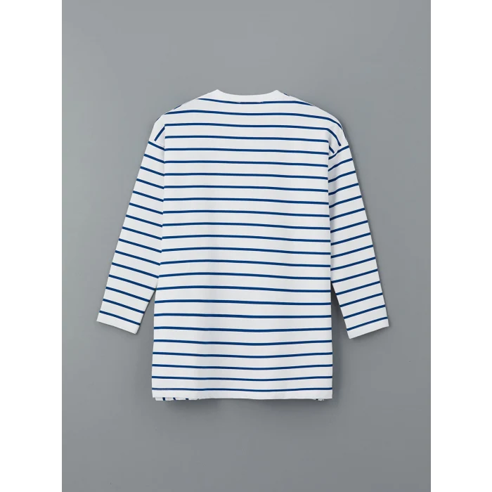 LCW Modest Mavi Bisiklet Yaka Çizgili Kadın Sweatshirt Tunik