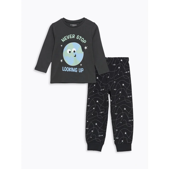 LCW Kids Gri Bisiklet Yaka Erkek Çocuk Pijama Takımı