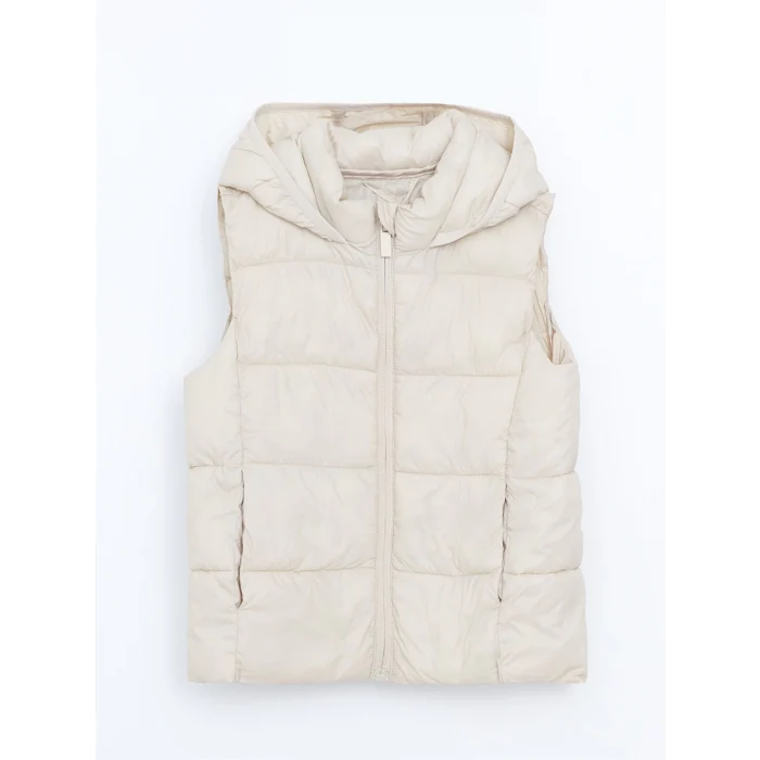 LCW Kids Ekru Kapüşonlu Kız Çocuk Şişme Yelek