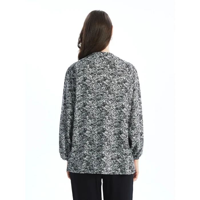 LCW Grace Siyah Bağlamalı Yaka Desenli Kadın Bluz