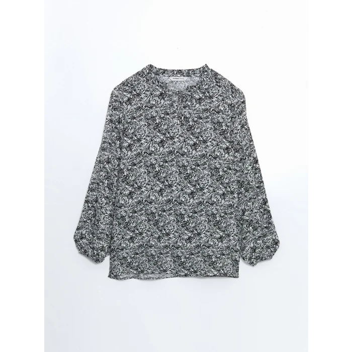 LCW Grace Siyah Bağlamalı Yaka Desenli Kadın Bluz